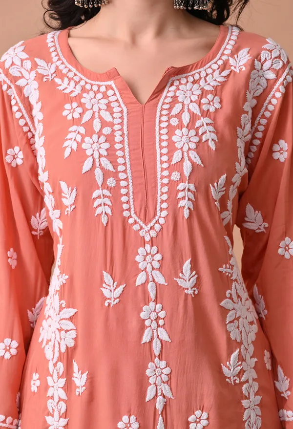 Syrish_Zareen_Peach_Modal_Chikankari_Kurta_Set