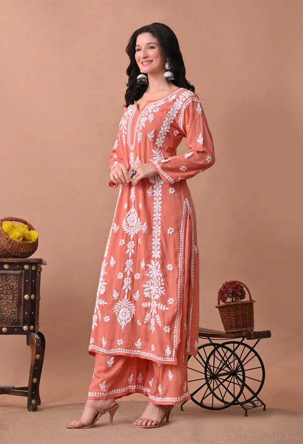 Syrish_Zareen_Peach_Modal_Chikankari_Kurta_Set