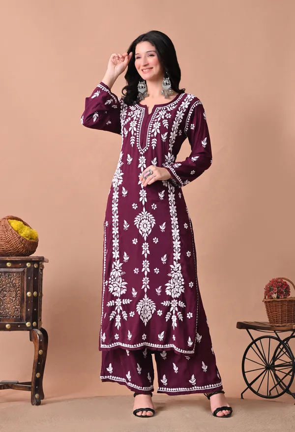 Syrish_Zareen_Wine_Modal_Chikankari_Kurta_Set