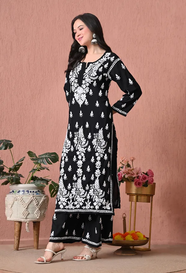 Syrish_Black_Hand_Embroidered_Chikankari_Modal_Kurta_Set