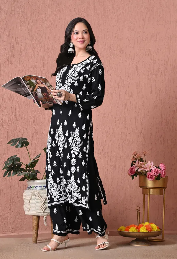 Syrish_Black_Hand_Embroidered_Chikankari_Modal_Kurta_Set