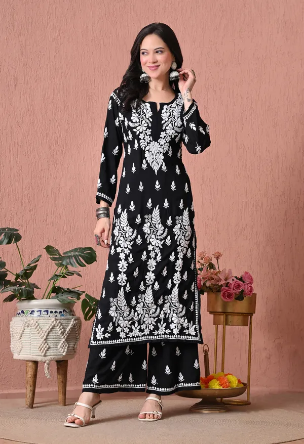 Syrish_Black_Hand_Embroidered_Chikankari_Modal_Kurta_Set