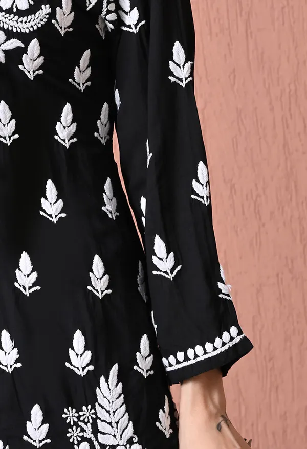 Syrish_Black_Hand_Embroidered_Chikankari_Modal_Kurta_Set