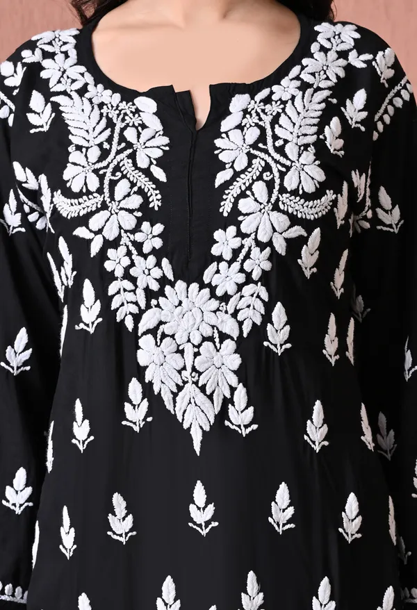 Syrish_Black_Hand_Embroidered_Chikankari_Modal_Kurta_Set
