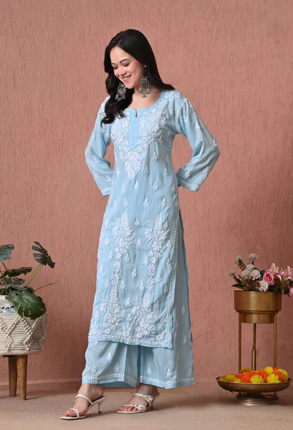 Syrish_Sky_Blue_Hand_Embroidered_Chikankari_Modal_Kurta_Set
