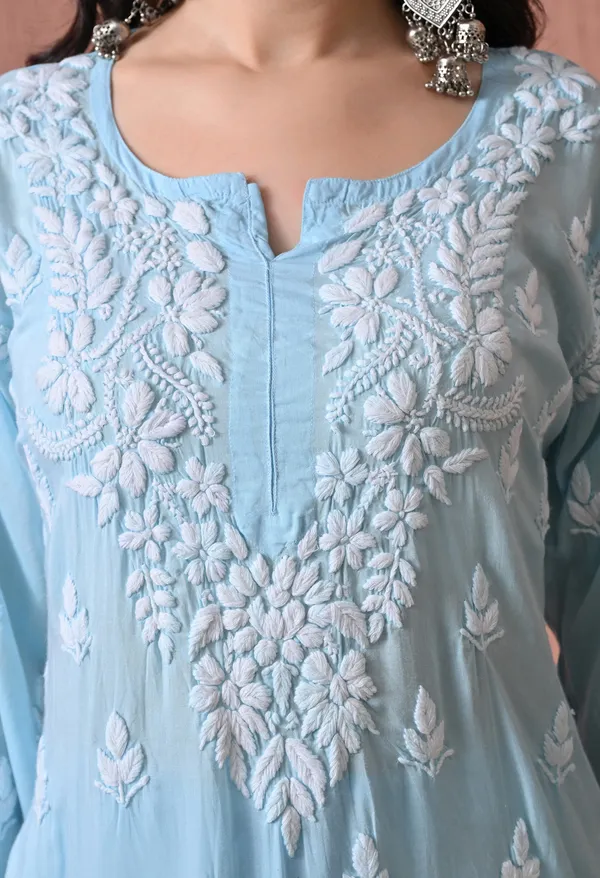 Syrish_Sky_Blue_Hand_Embroidered_Chikankari_Modal_Kurta_Set