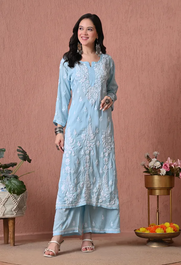 Syrish_Sky_Blue_Hand_Embroidered_Chikankari_Modal_Kurta_Set