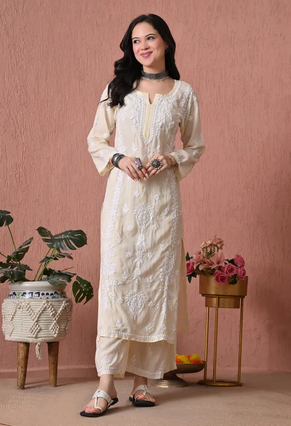 Syrish_Lemon_Yellow_Hand_Embroidered_Chikankari_Modal_Kurta_Set