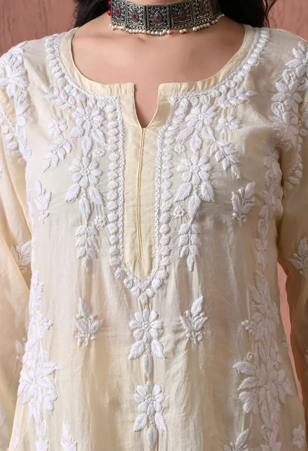 Syrish_Lemon_Yellow_Hand_Embroidered_Chikankari_Modal_Kurta_Set