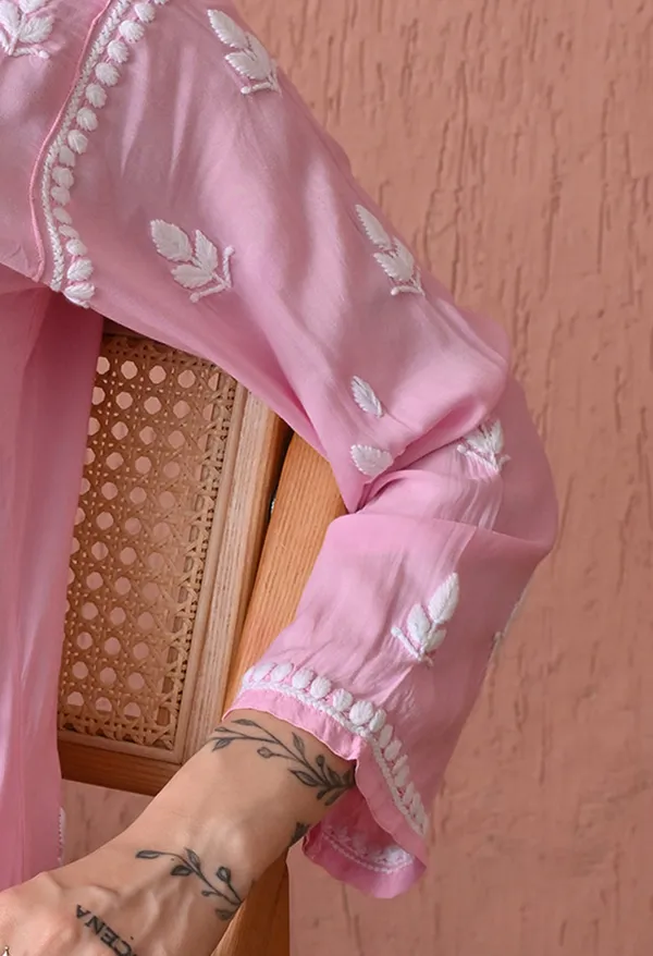 Syrish_Pink_Hand_Embroidered_Chikankari_Modal_Kurta_Set