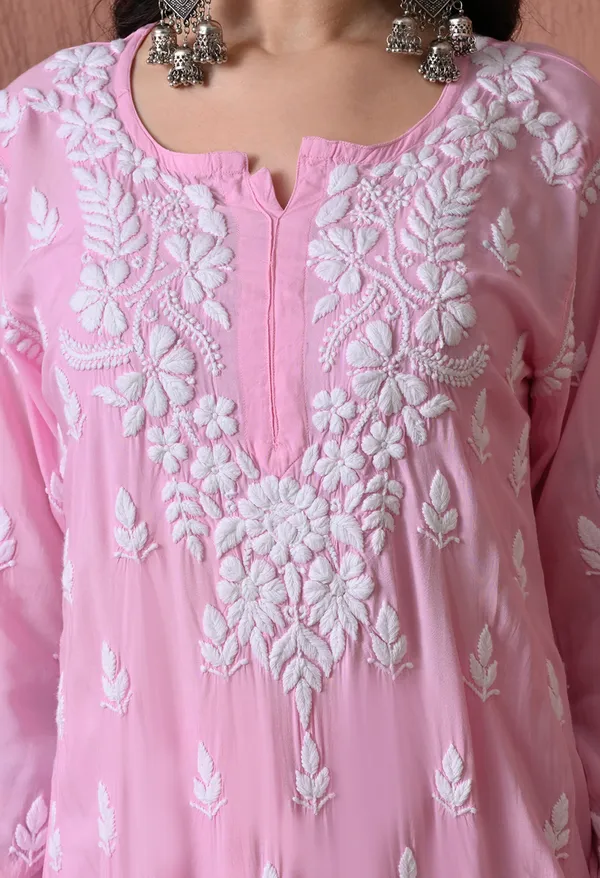 Syrish_Pink_Hand_Embroidered_Chikankari_Modal_Kurta_Set