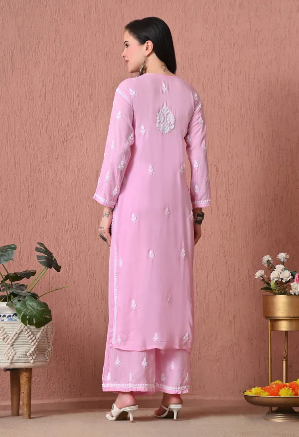 Syrish_Pink_Hand_Embroidered_Chikankari_Modal_Kurta_Set