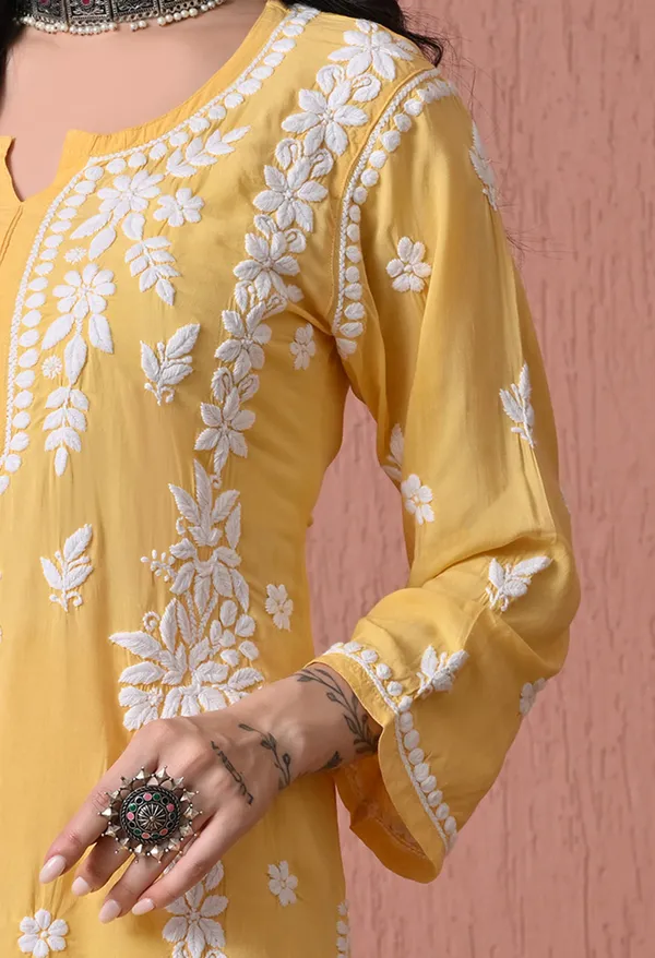 Syrish_Yellow_Hand_Embroidered_Chikankari_Modal_Kurta_Set