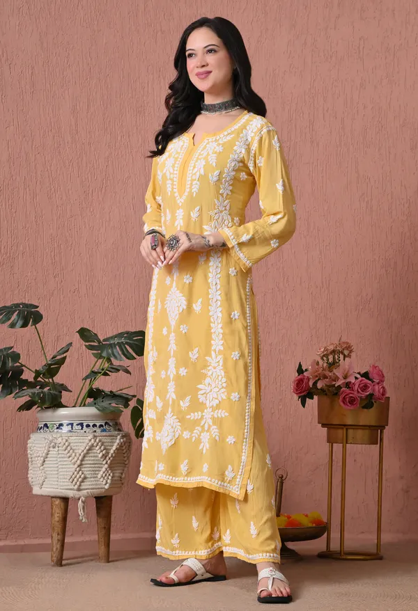 Syrish_Yellow_Hand_Embroidered_Chikankari_Modal_Kurta_Set