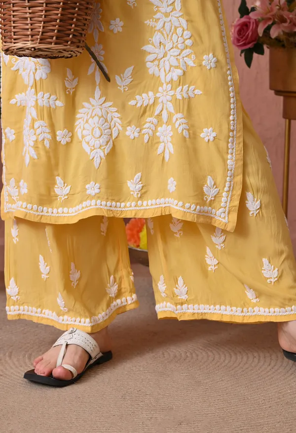 Syrish_Yellow_Hand_Embroidered_Chikankari_Modal_Kurta_Set