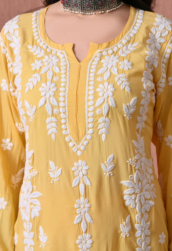 Syrish_Yellow_Hand_Embroidered_Chikankari_Modal_Kurta_Set