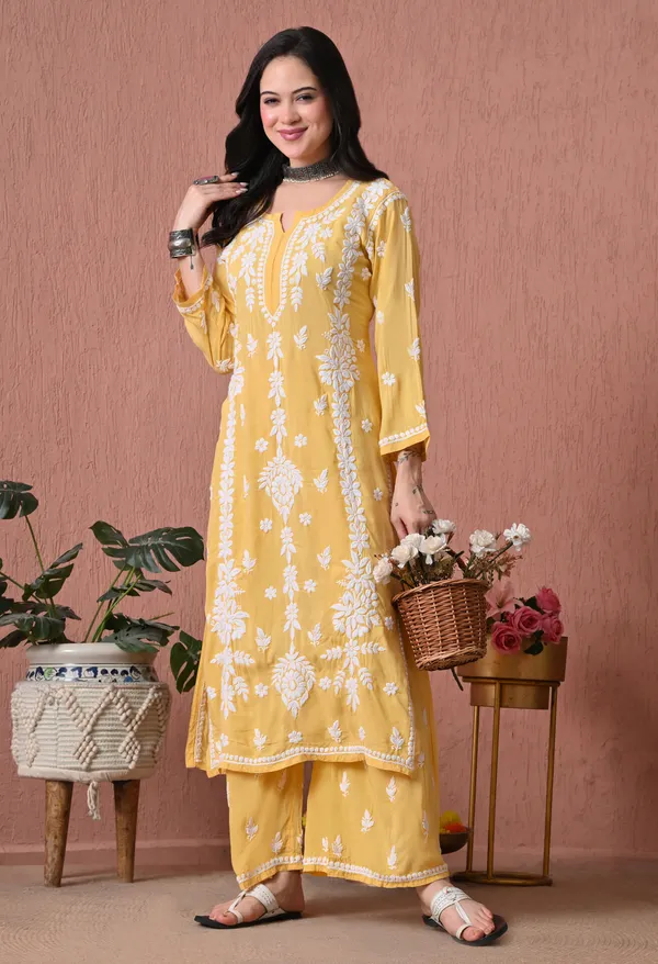 Syrish_Yellow_Hand_Embroidered_Chikankari_Modal_Kurta_Set