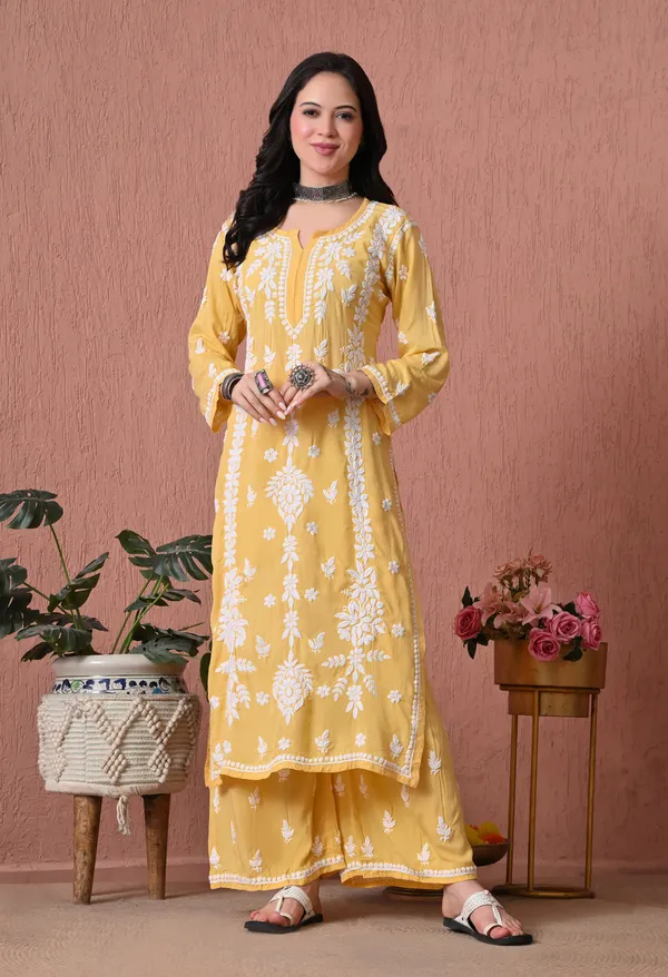 Syrish_Yellow_Hand_Embroidered_Chikankari_Modal_Kurta_Set