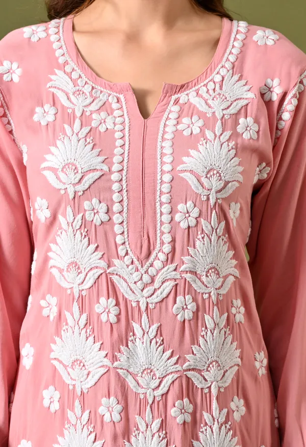 Syrish_Women's_Blush_Pink_Hand_Embroidered_Lucknow_Chikankari_Modal_Kurta_Palazzo_Set