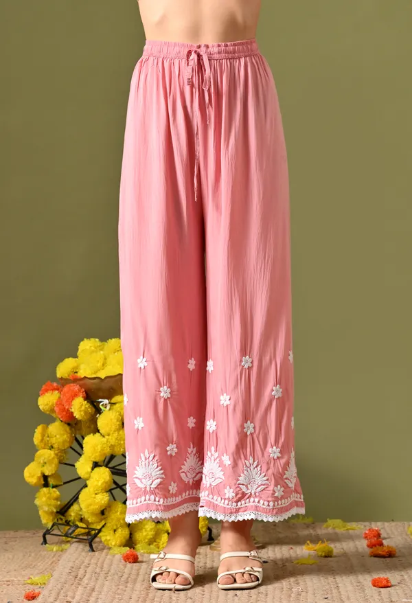 Syrish_Women's_Blush_Pink_Hand_Embroidered_Lucknow_Chikankari_Modal_Kurta_Palazzo_Set