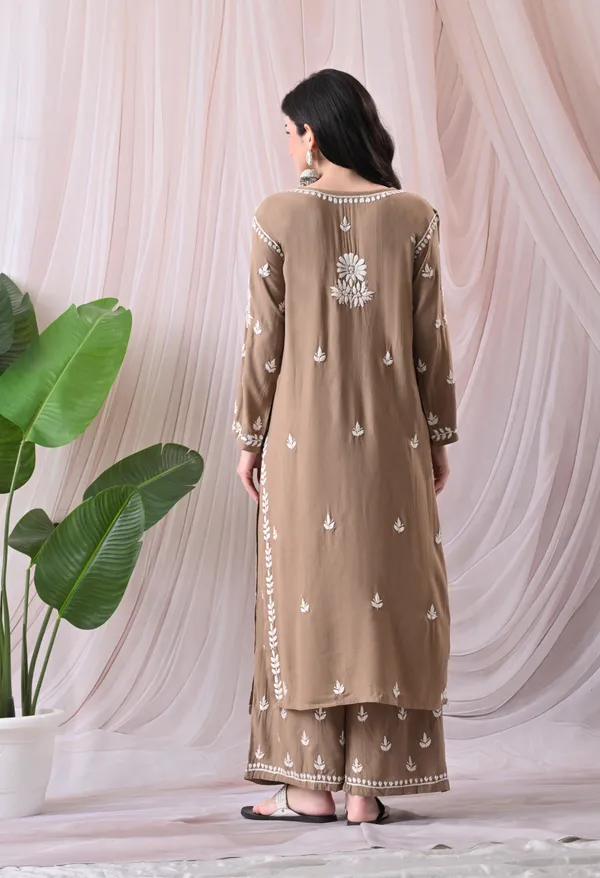 Syrish_Lucknowi_Chikankari_Rayon_Kurta_Palazzo_Set_with_Floral_Embroidery_Taupe