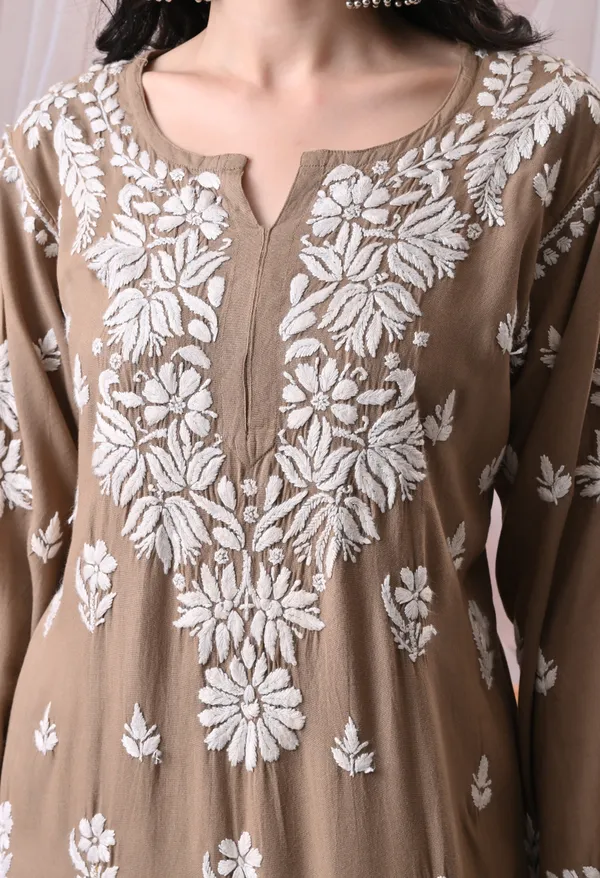 Syrish_Lucknowi_Chikankari_Rayon_Kurta_Palazzo_Set_with_Floral_Embroidery_Taupe