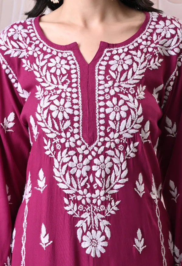 Syrish_Lucknowi_Chikankari_Rayon_Kurta_Palazzo_Set_with_Floral_Embroidery_Magenta