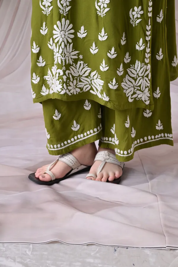 Syrish_Lucknowi_Chikankari_Rayon_Kurta_Palazzo_Set_with_Floral_Embroidery_Green
