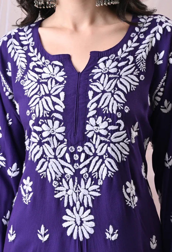 Syrish_Lucknowi_Chikankari_Rayon_Kurta_Palazzo_Set_with_Floral_Embroidery_Purple