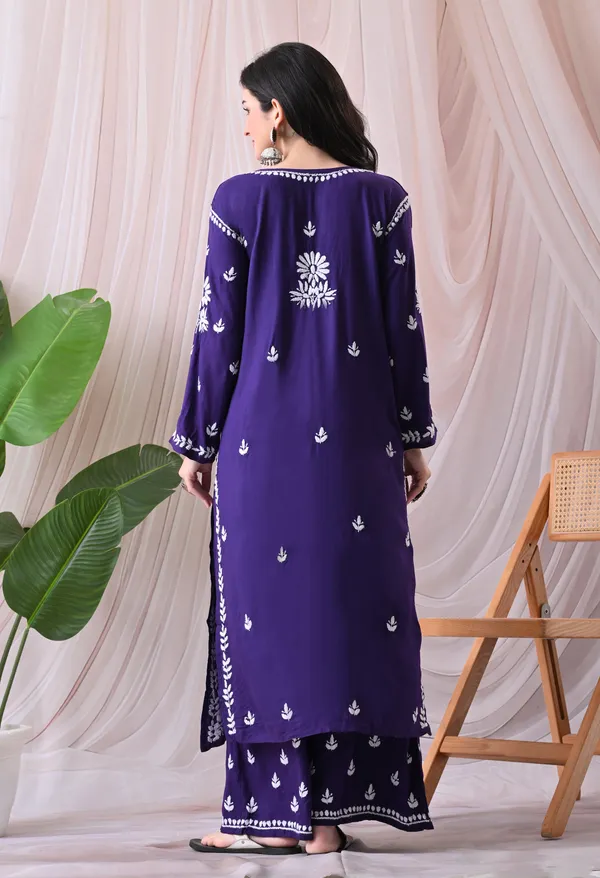 Syrish_Lucknowi_Chikankari_Rayon_Kurta_Palazzo_Set_with_Floral_Embroidery_Purple