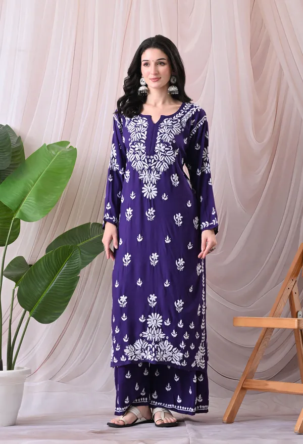 Syrish_Lucknowi_Chikankari_Rayon_Kurta_Palazzo_Set_with_Floral_Embroidery_Purple