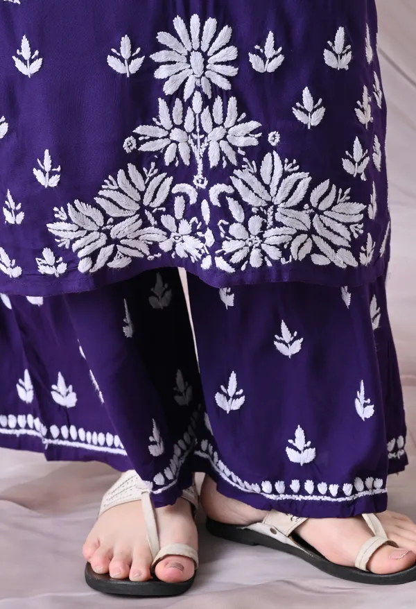 Syrish_Lucknowi_Chikankari_Rayon_Kurta_Palazzo_Set_with_Floral_Embroidery_Purple