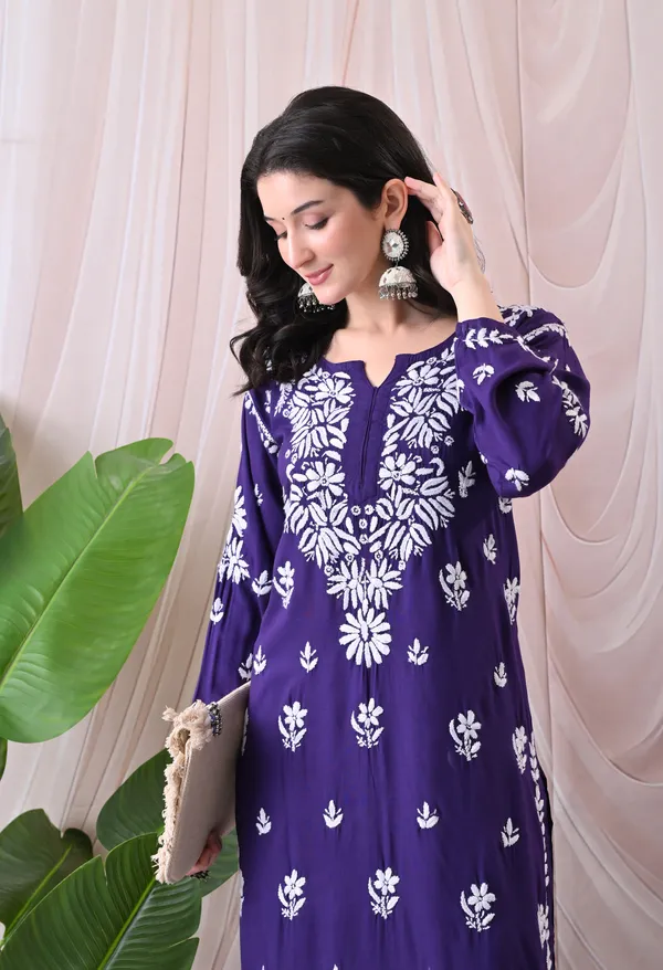Syrish_Lucknowi_Chikankari_Rayon_Kurta_Palazzo_Set_with_Floral_Embroidery_Purple