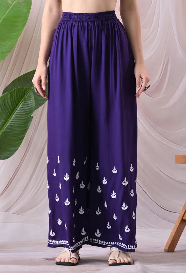 Syrish_Lucknowi_Chikankari_Rayon_Kurta_Palazzo_Set_with_Floral_Embroidery_Purple