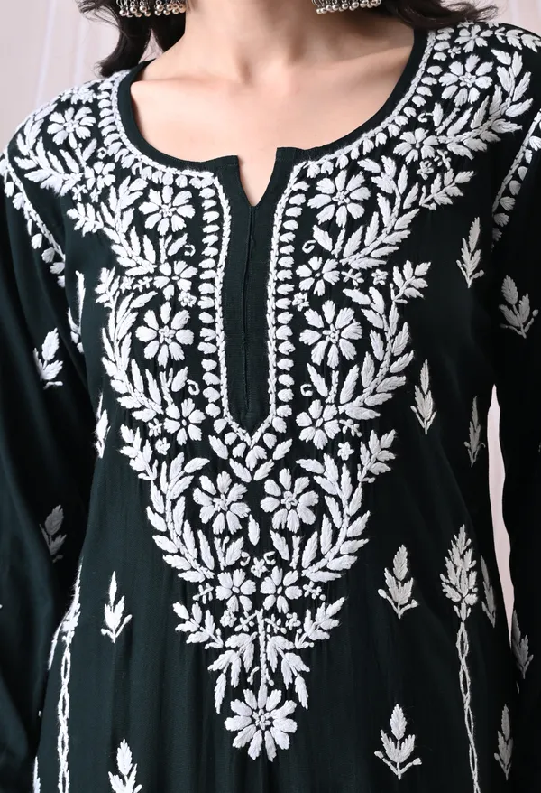 Syrish_Lucknowi_Chikankari_Rayon_Kurta_Palazzo_Set_with_Floral_Embroidery_Black