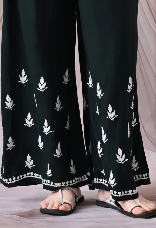 Syrish_Lucknowi_Chikankari_Rayon_Kurta_Palazzo_Set_with_Floral_Embroidery_Black