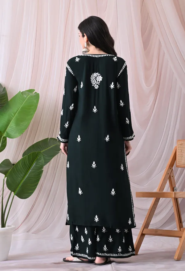 Syrish_Lucknowi_Chikankari_Rayon_Kurta_Palazzo_Set_with_Floral_Embroidery_Black