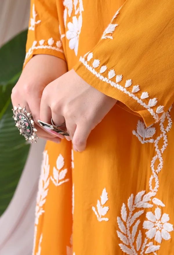 Syrish_Lucknowi_Chikankari_Rayon_Kurta_Palazzo_Set_with_Floral_Embroidery_Yellow