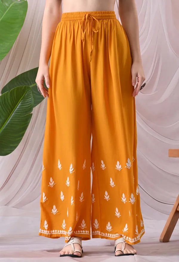 Syrish_Lucknowi_Chikankari_Rayon_Kurta_Palazzo_Set_with_Floral_Embroidery_Yellow