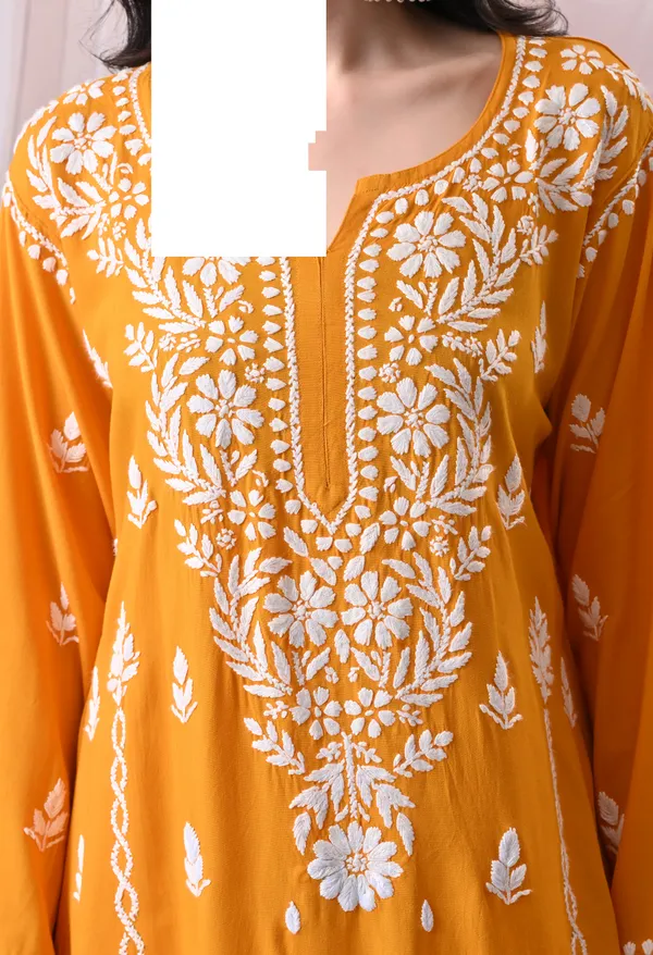 Syrish_Lucknowi_Chikankari_Rayon_Kurta_Palazzo_Set_with_Floral_Embroidery_Yellow