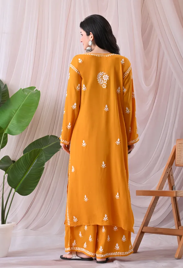 Syrish_Lucknowi_Chikankari_Rayon_Kurta_Palazzo_Set_with_Floral_Embroidery_Yellow