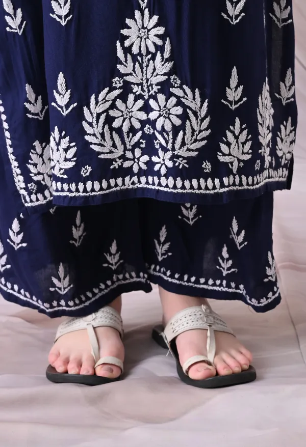 Syrish_Lucknowi_Chikankari_Rayon_Kurta_Palazzo_Set_with_Floral_Embroidery_Navy_Blue