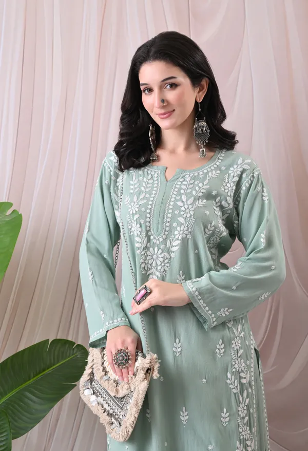 Syrish_Lucknowi_Chikankari_Rayon_Kurta_Palazzo_Set_with_Floral_Embroidery_Sea_Green