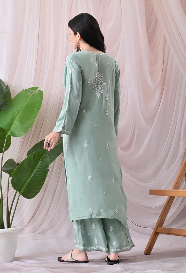 Syrish_Lucknowi_Chikankari_Rayon_Kurta_Palazzo_Set_with_Floral_Embroidery_Sea_Green