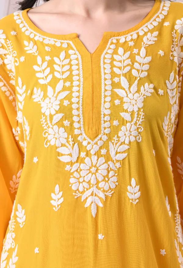 Syrish_Lucknowi_Chikankari_Rayon_Kurta_Palazzo_Set_with_Floral_Embroidery_Mango_Yellow