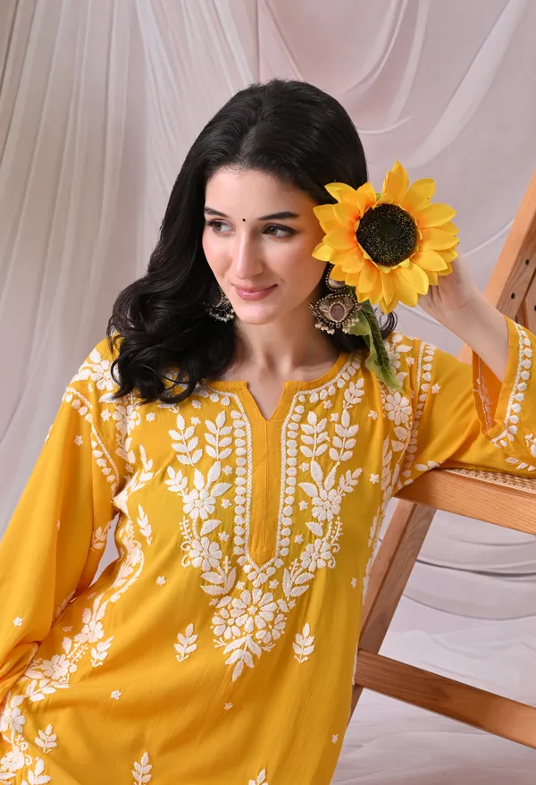 Syrish_Lucknowi_Chikankari_Rayon_Kurta_Palazzo_Set_with_Floral_Embroidery_Mango_Yellow