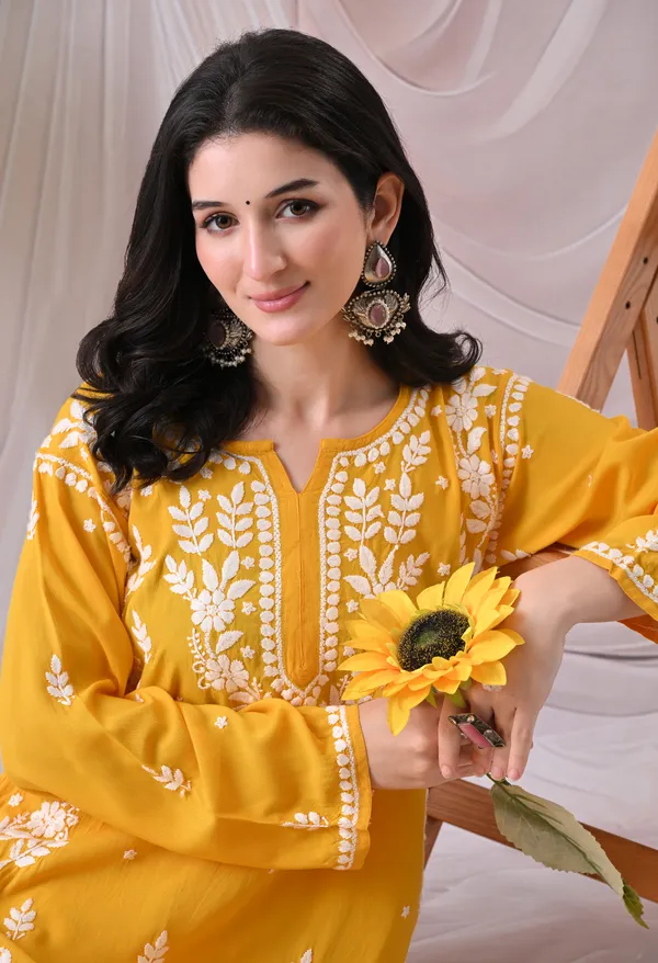 Syrish_Lucknowi_Chikankari_Rayon_Kurta_Palazzo_Set_with_Floral_Embroidery_Mango_Yellow