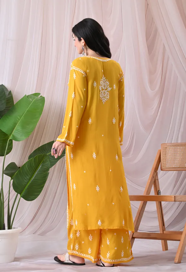 Syrish_Lucknowi_Chikankari_Rayon_Kurta_Palazzo_Set_with_Floral_Embroidery_Mango_Yellow