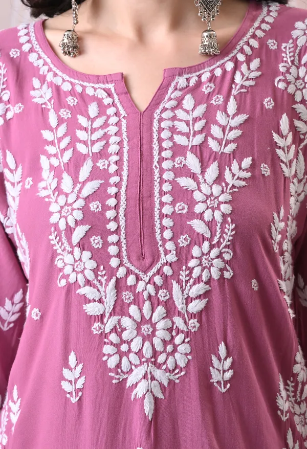 Syrish_Lucknowi_Chikankari_Rayon_Kurta_Palazzo_Set_with_Floral_Embroidery_Onion_Pink