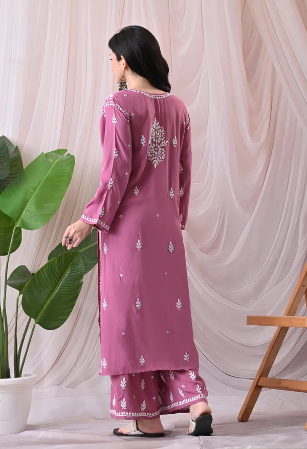 Syrish_Lucknowi_Chikankari_Rayon_Kurta_Palazzo_Set_with_Floral_Embroidery_Onion_Pink
